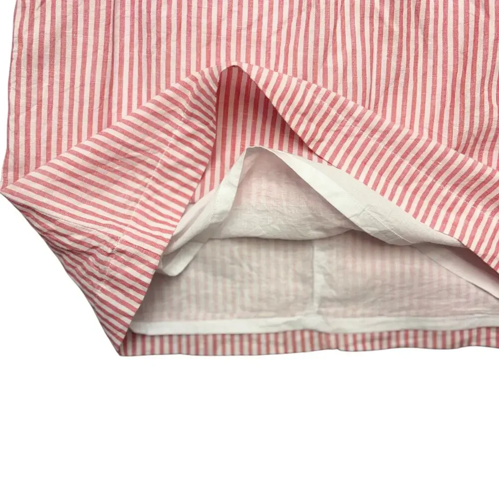 Talbots Linen Tie Waist Skirt Mini Midi Pink White Striped Skirt Size 10